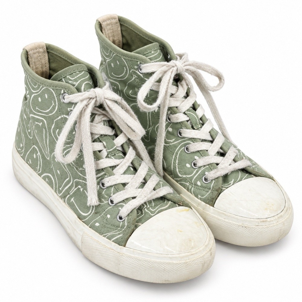 The Smiley Company Women’s High Top Sneakers Size 8 Green Smiley Face Canvas